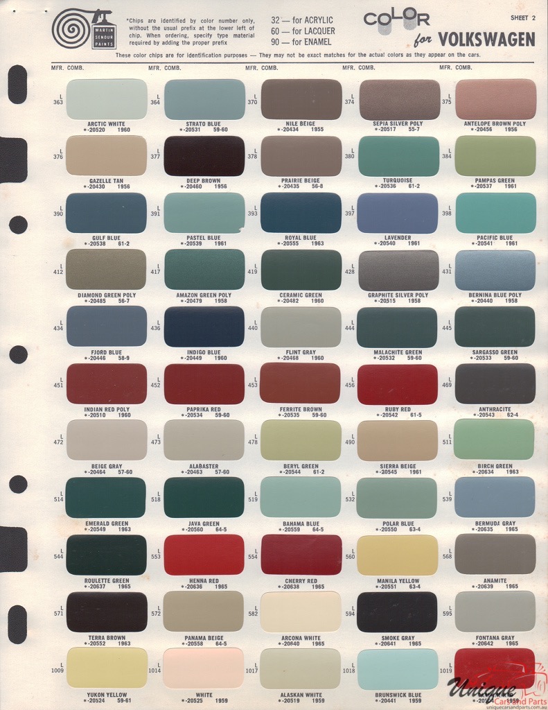1962 Volkswagen Paint Charts Martin-Senour 4